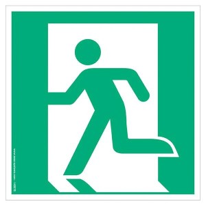 Pictogramme Sortie de secours à gauche E001 adhésif – EN ISO 7010