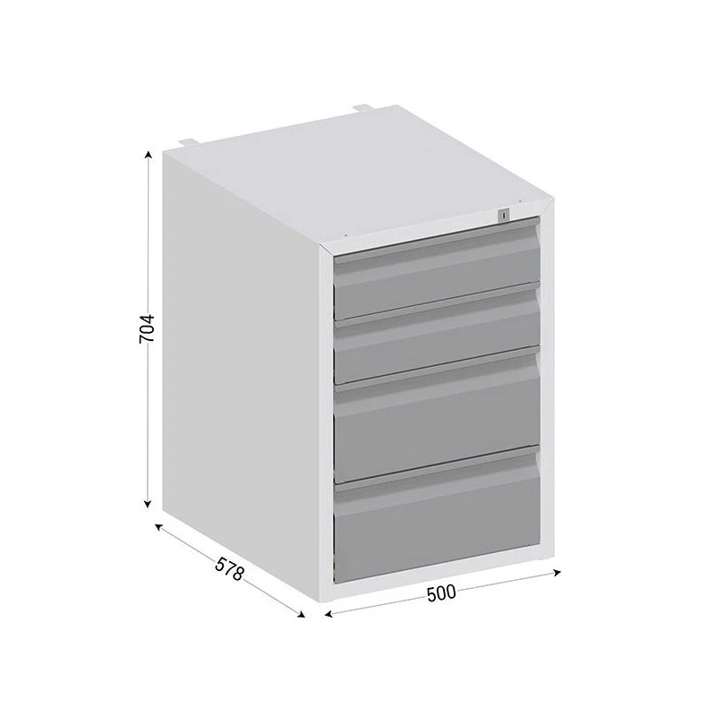 Caisson 4 tiroirs avec serrure pour QUALIPOST® 3000 | Rangement sécurisé atelier