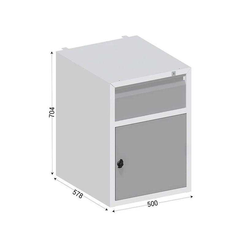 Caisson 1 tiroir + 1 porte avec serrure | QUALIPOST® 3000