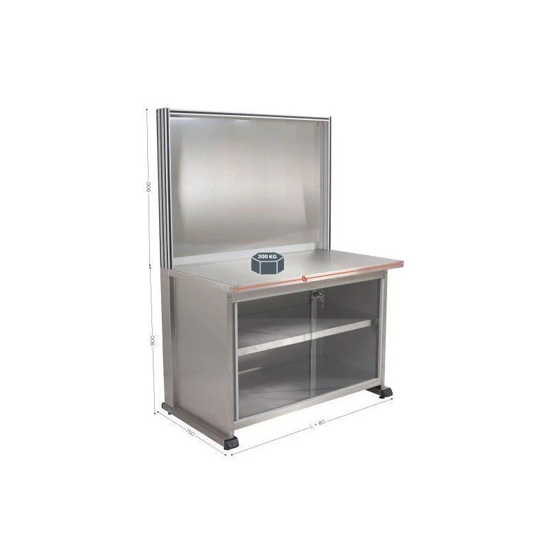 Poste de travail inox QUALIPOST 3500D | Poste industriel avec rangement intégré