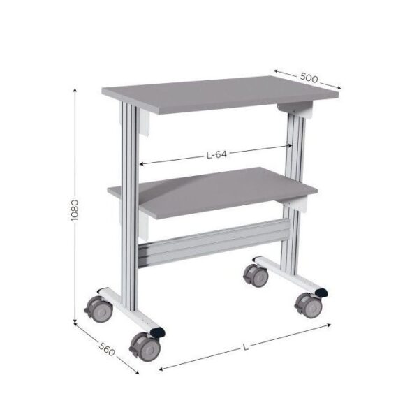 645320 - DESSERTE PICKING l 900 x P 560 x H 1080 mm de 2 niveaux sur roulettes