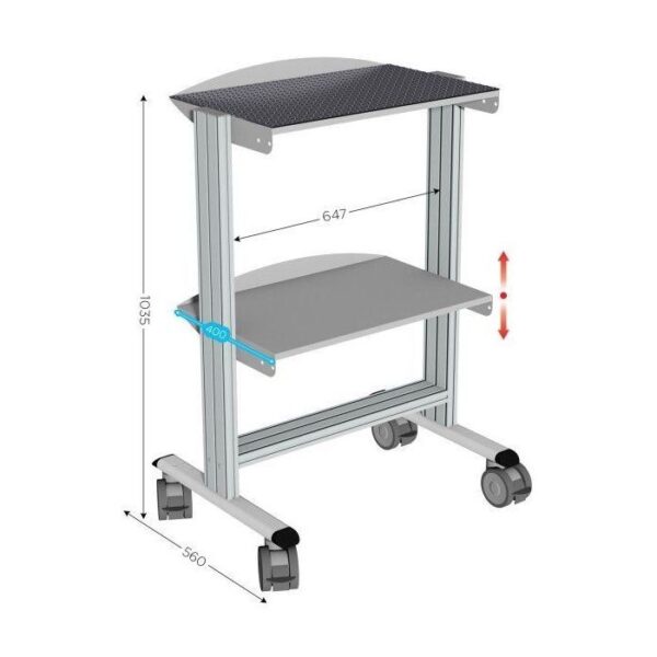645100 - Servante mobile l 740 x P 560 x H 1035 mm de 2 niveaux avec revêtement caoutchouc