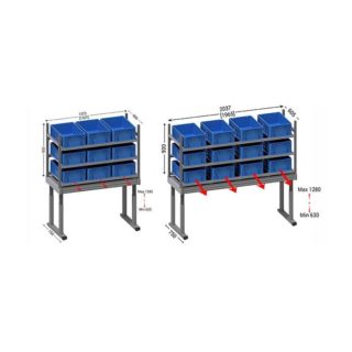 653219 - LEANPOST 3200 l 1965 x P 750 x H 630 - 1280 mm 3 niveaux pour 12 bacs 600 x 400 mm