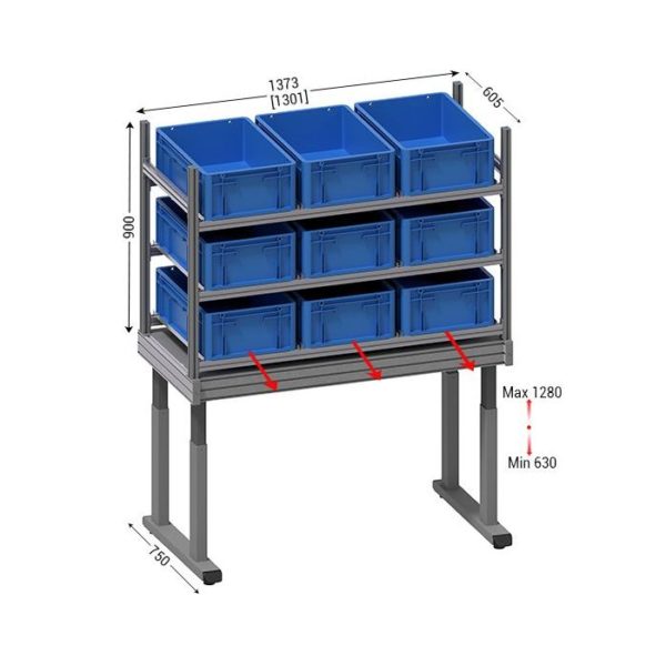 653213 - LEANPOST 3200 l 1301 x P 750 x H 630 - 1280 mm 3 niveaux pour 9 bacs 600 x 400 mm - Image 2