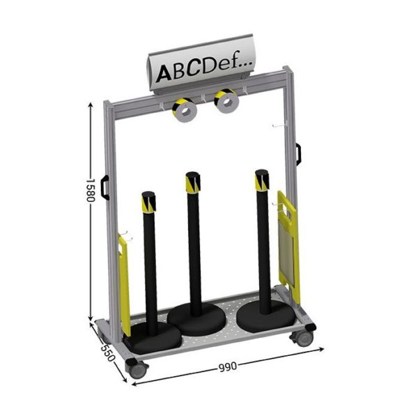 117832 - MARKINGPOST jaune et noir l 990 x P 550 x H 1580 mm sur roulettes
